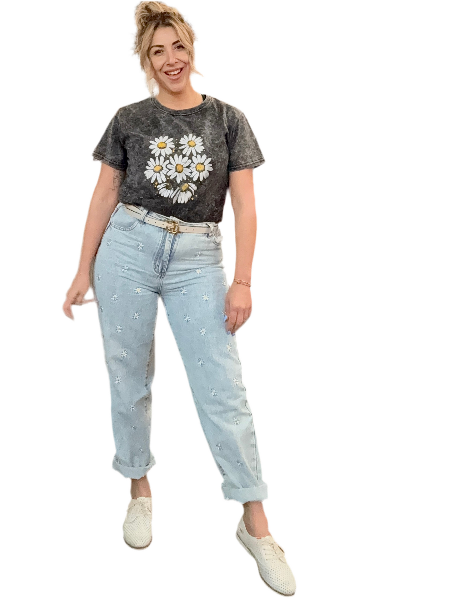DAISY - BLUE denim with floral embroidery