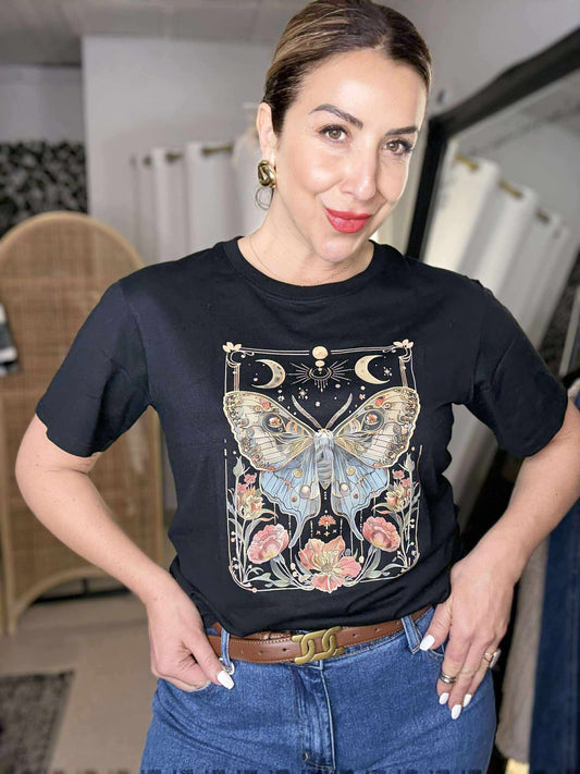 FLUTTERFLY - celestial black tee