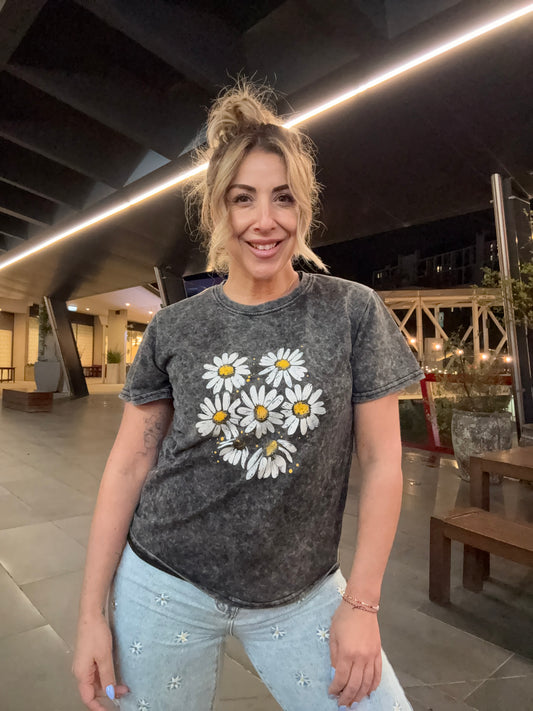 BLOOM - CHARCOAL acid wash print tee