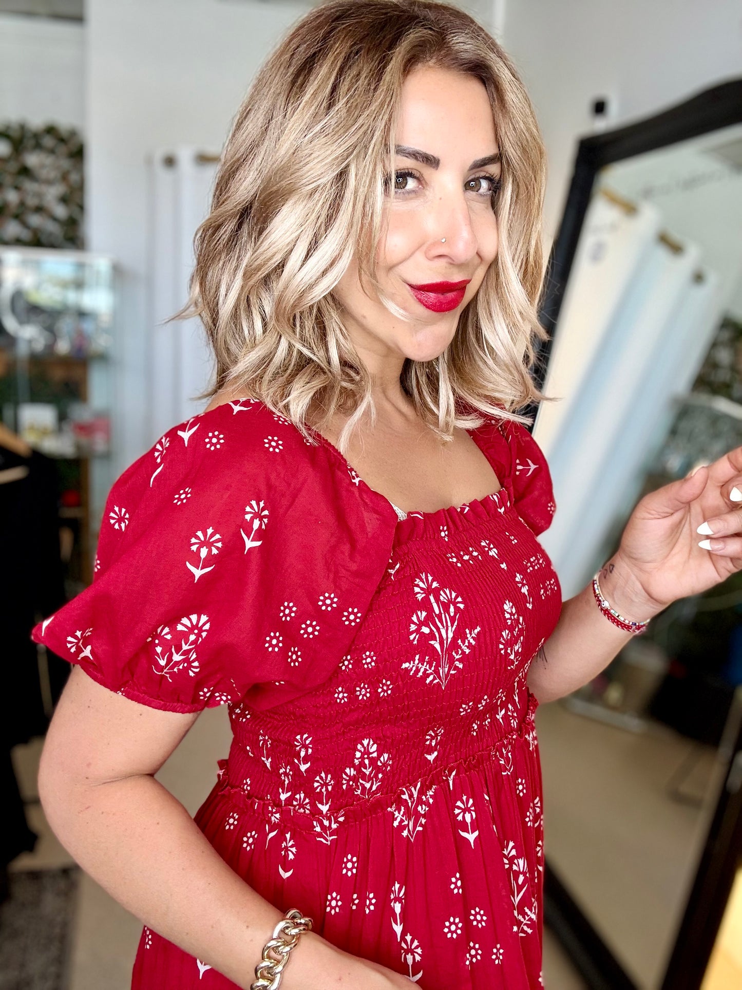 HOLLY - RED floral maxi dress