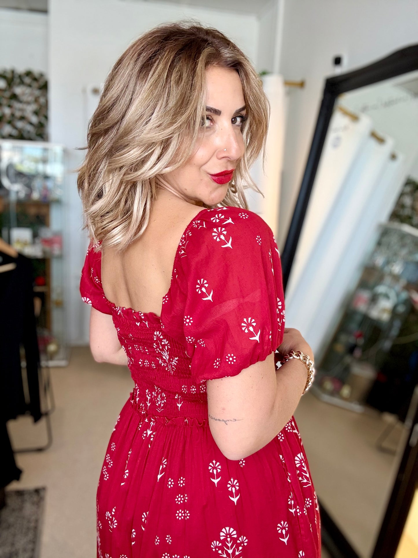 HOLLY - RED floral maxi dress