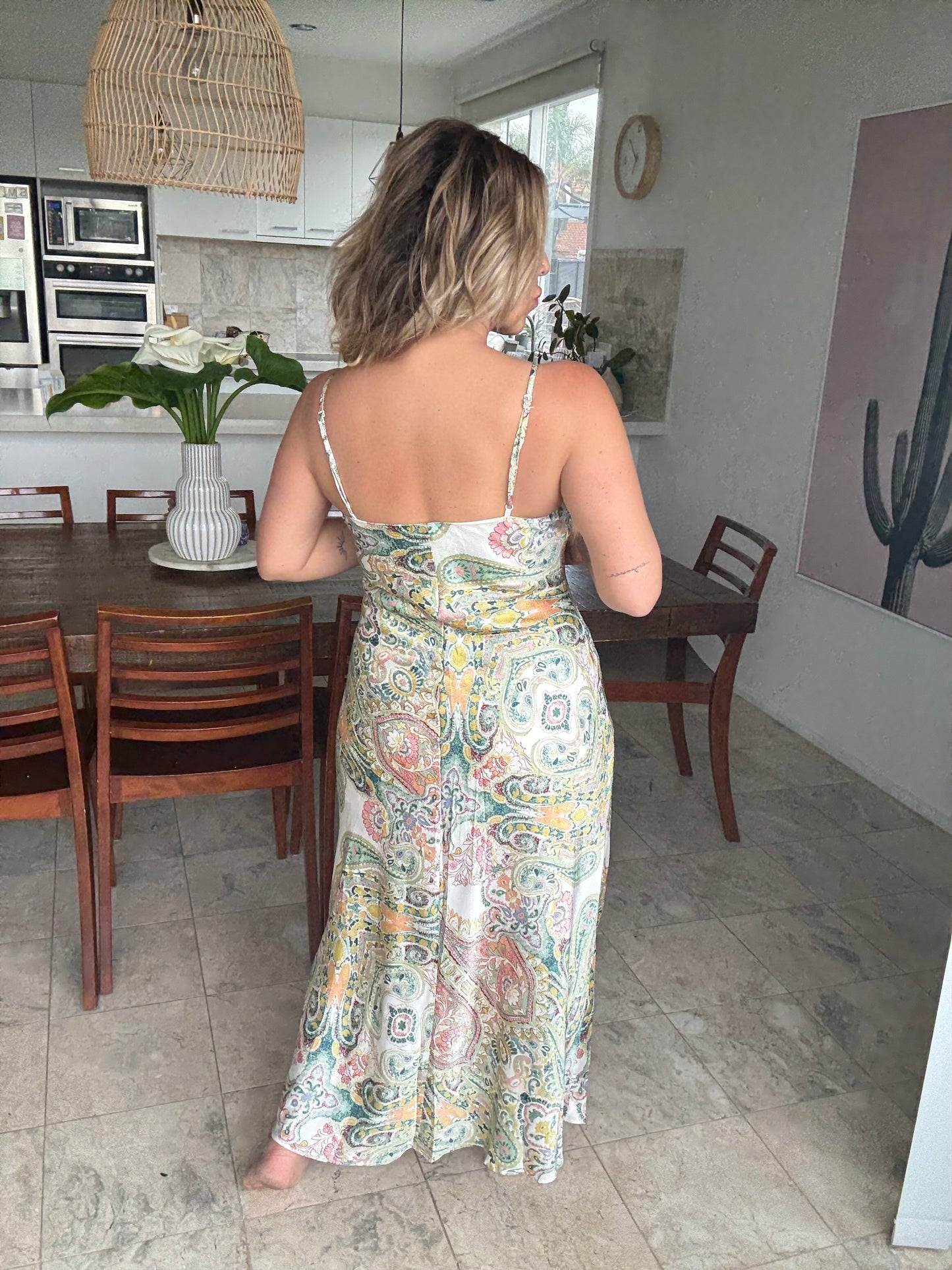 ELENI - GREEN with paisley print dress