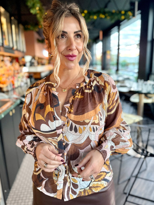 BRIANA - Mocha Paisley Top