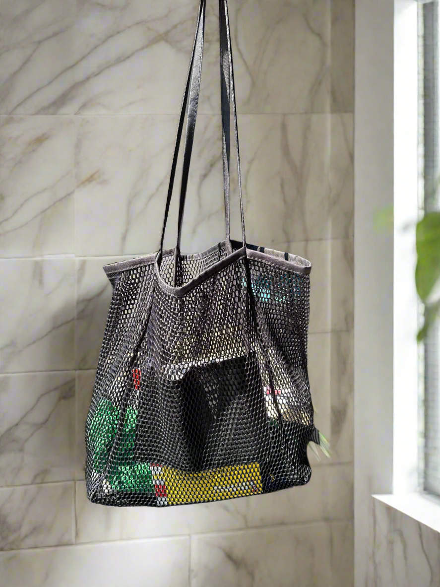 BLACK MESH LARGE TOTE BAG