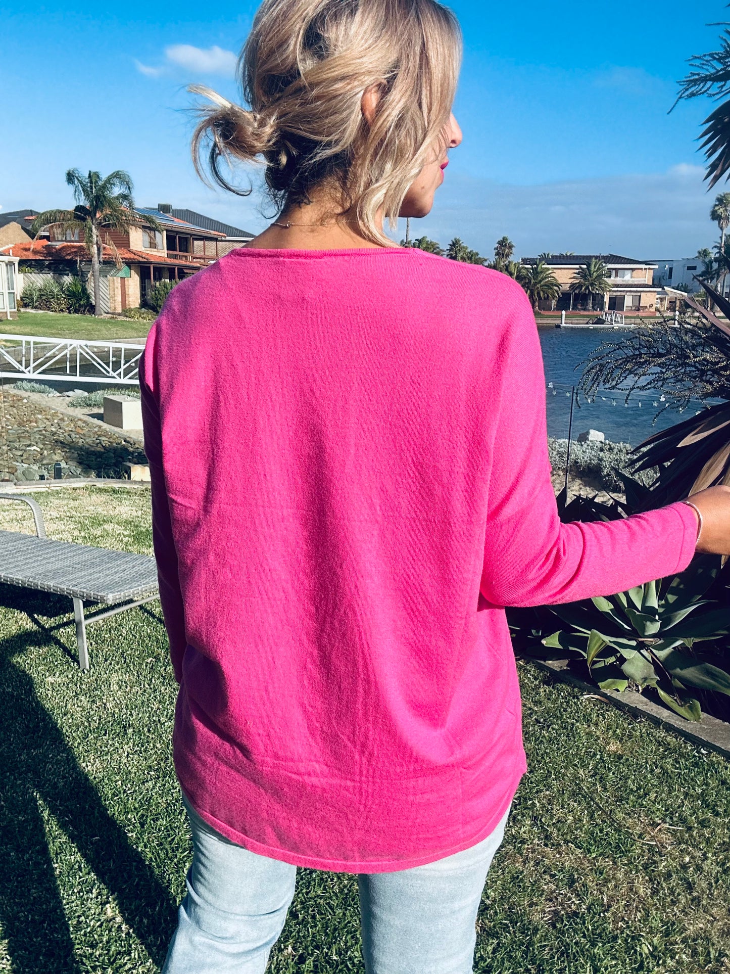 KRISTINE - Pink v neck knit