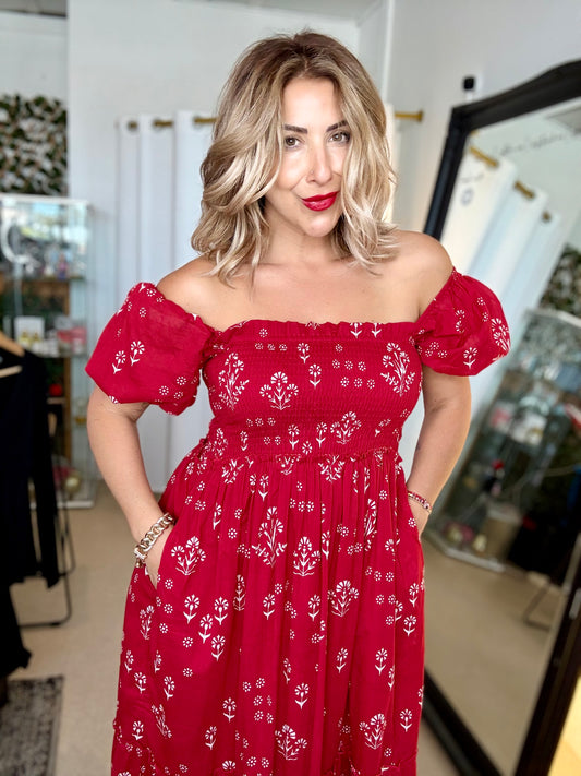 HOLLY - RED floral maxi dress