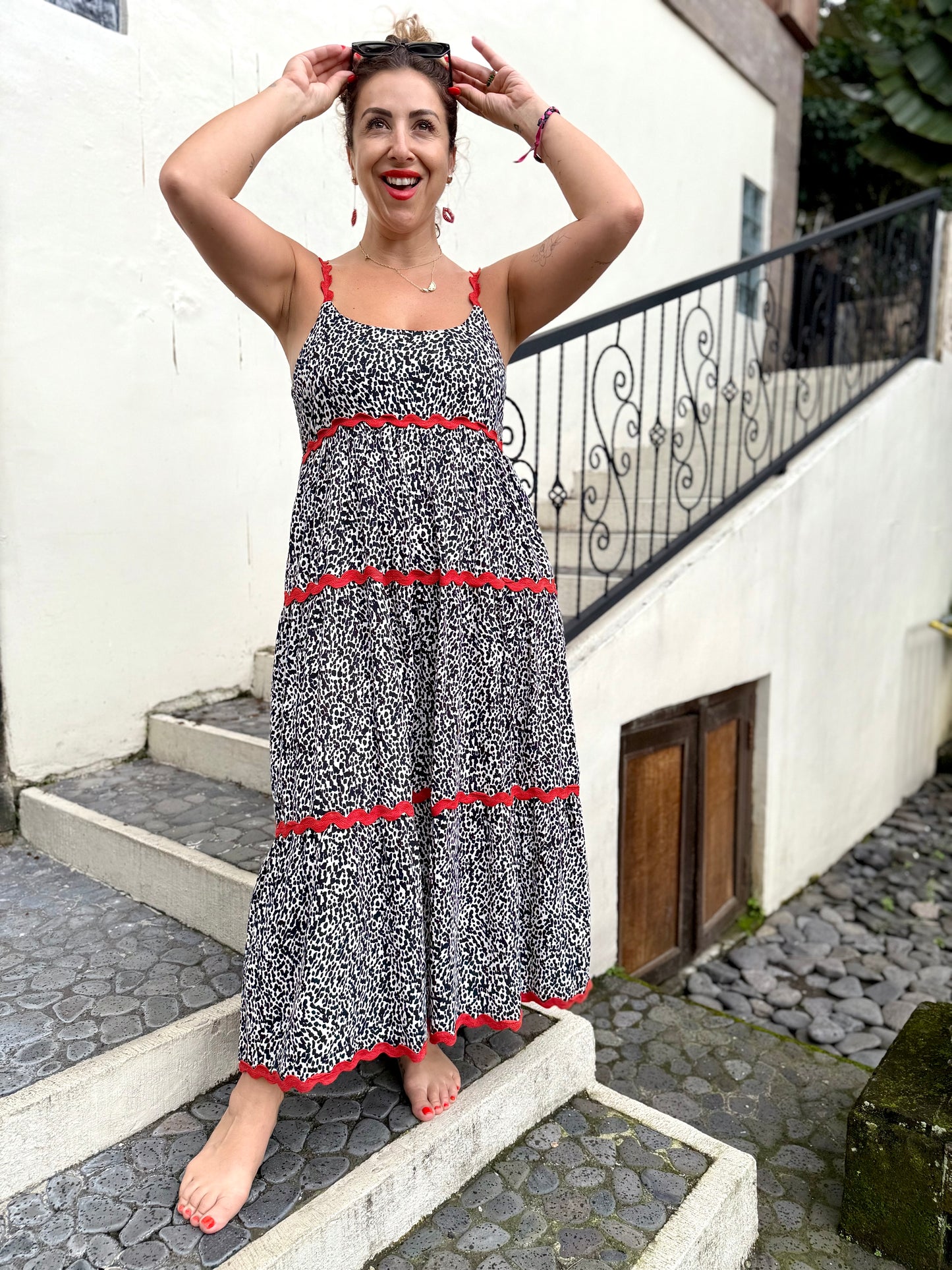 RAVEN - BLACK & WHITE strappy dress with ric rac detail