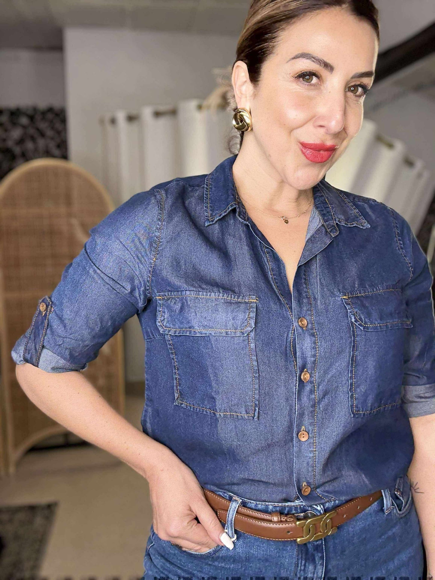 HANNAH - DARK tencel-feel denim shirt