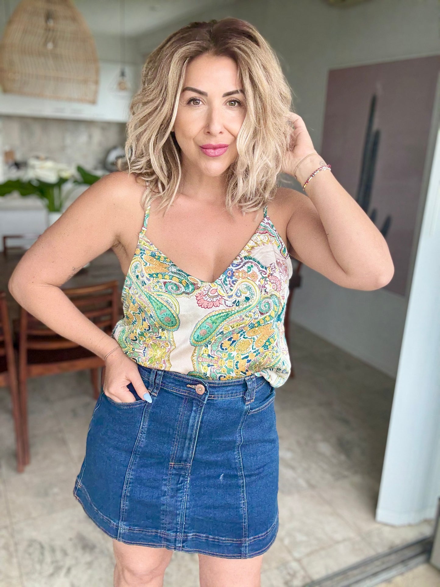 EVA - GREEN with paisley print cami top