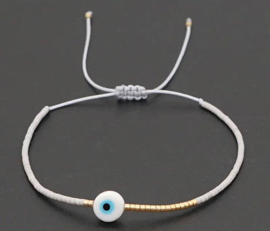 IRIS - GREY boho beaded evil eye adjustable bracelet