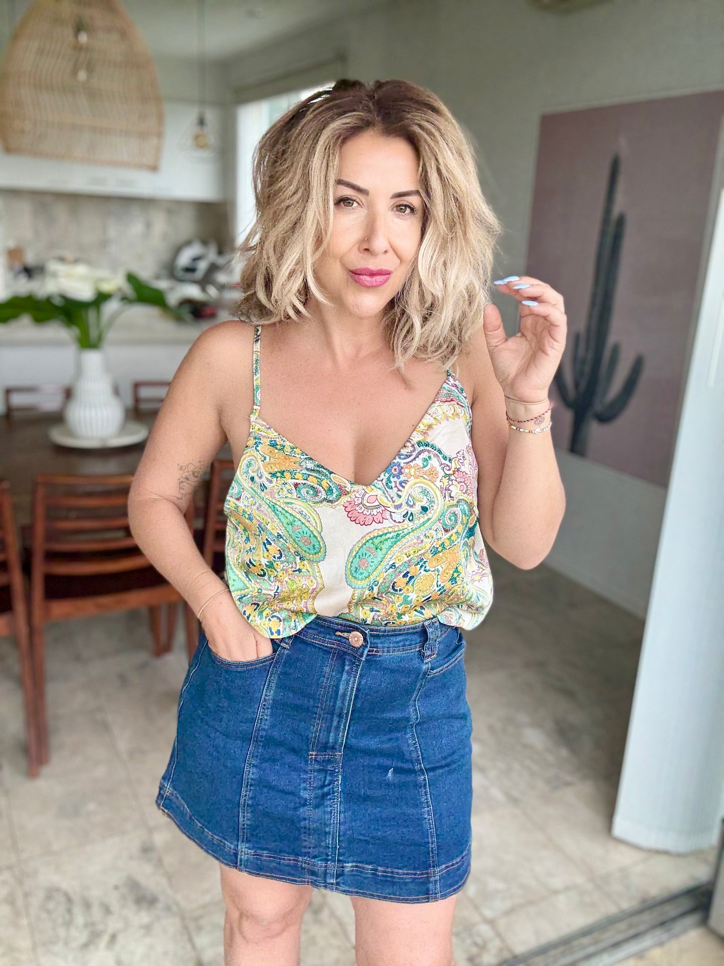 EVA - GREEN with paisley print cami top