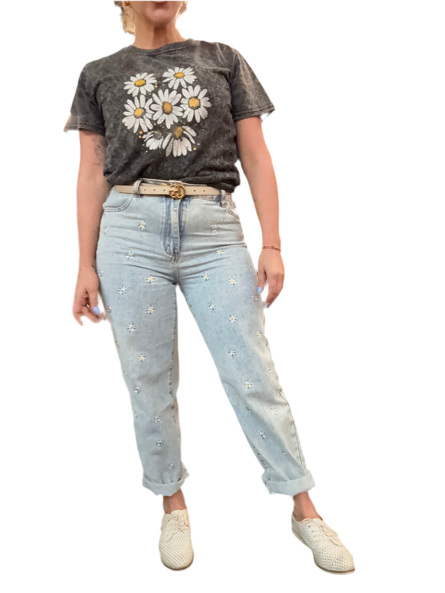 DAISY - BLUE denim with floral embroidery