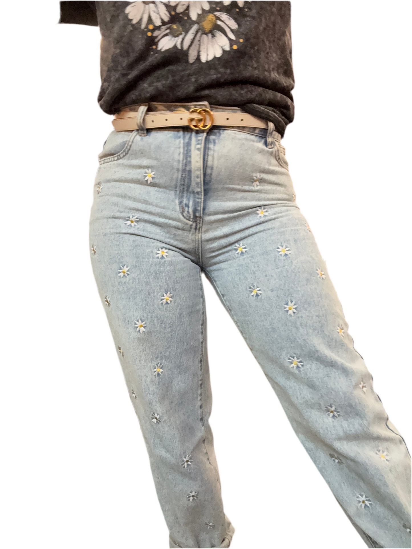 DAISY - BLUE denim with floral embroidery