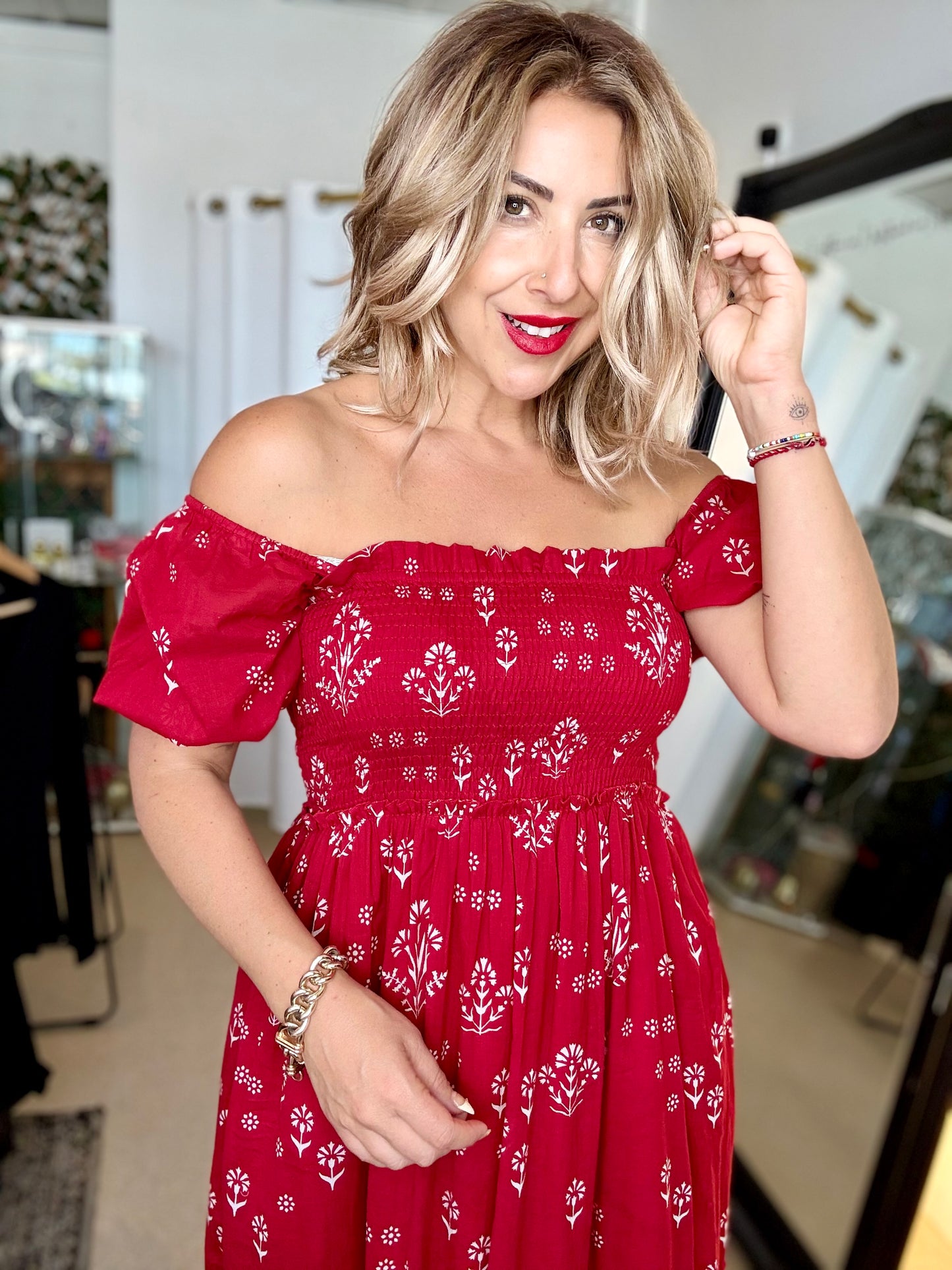 HOLLY - RED floral maxi dress