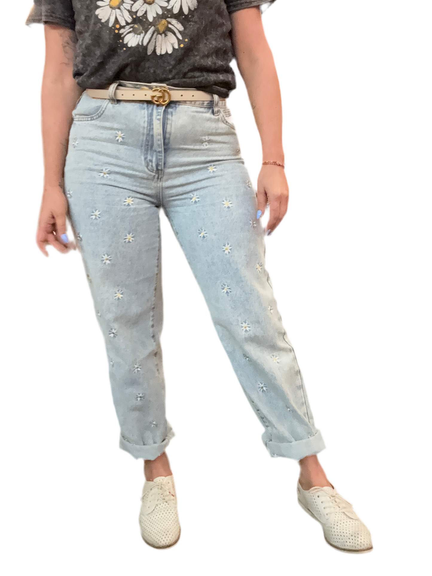 DAISY - BLUE denim with floral embroidery