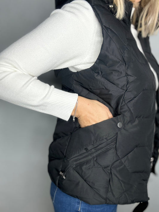 TATUM black puffer vest with detachable hood