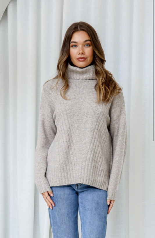 SHADOW MOCHA rib turtle neck knit