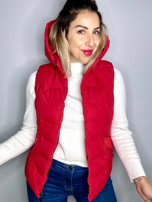 TATUM red puffer vest with detachable hood