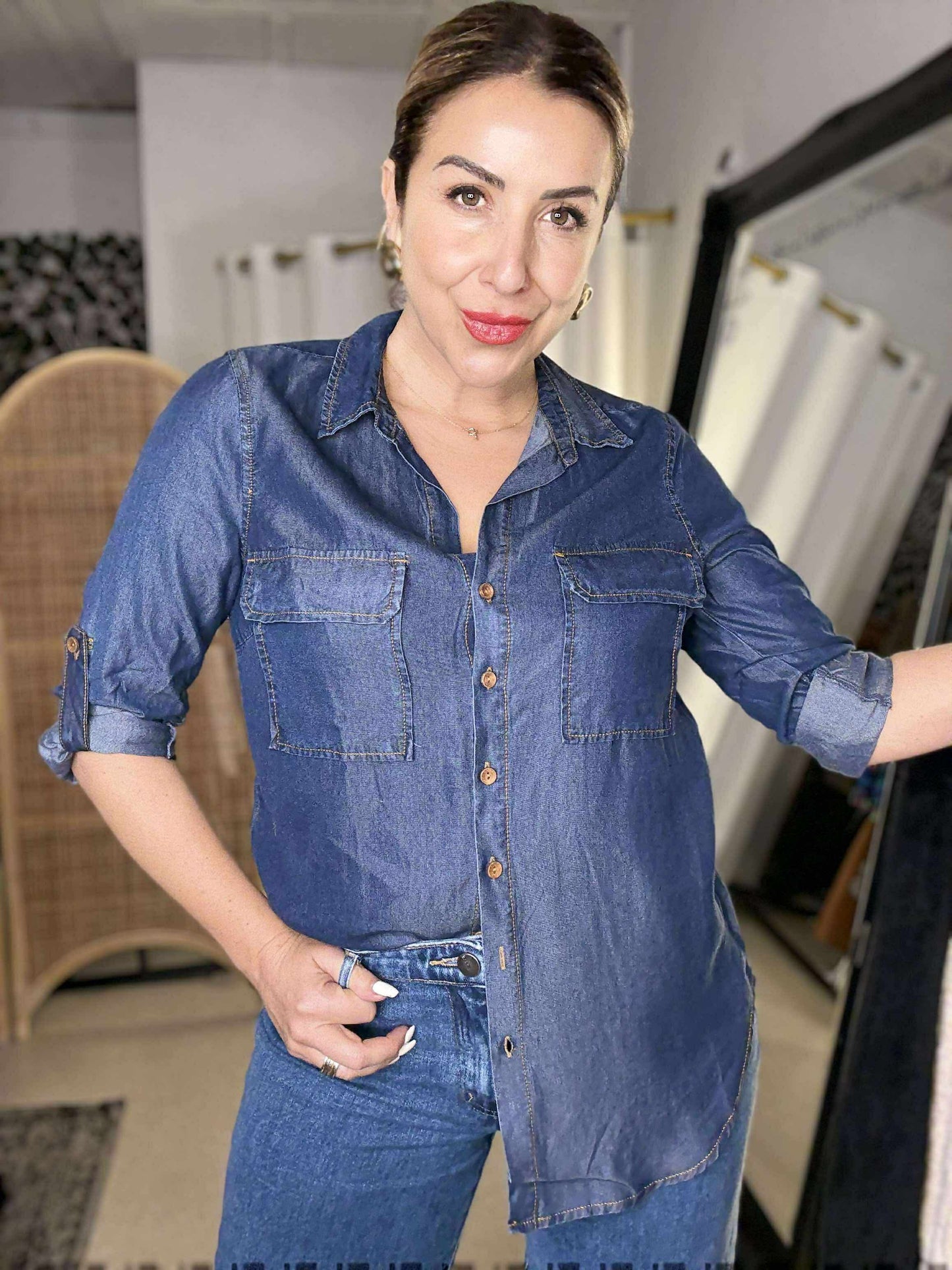 HANNAH - DARK tencel-feel denim shirt