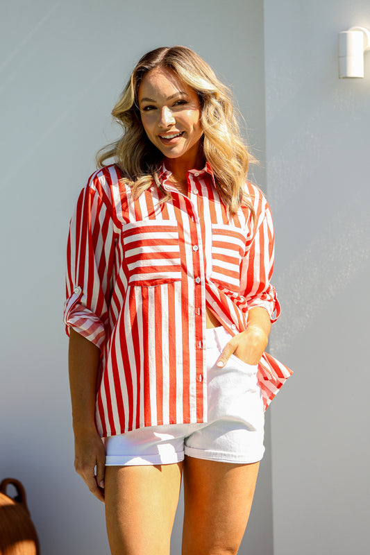 PRE ORDER - DASHER - Red & White Stripe Shirt