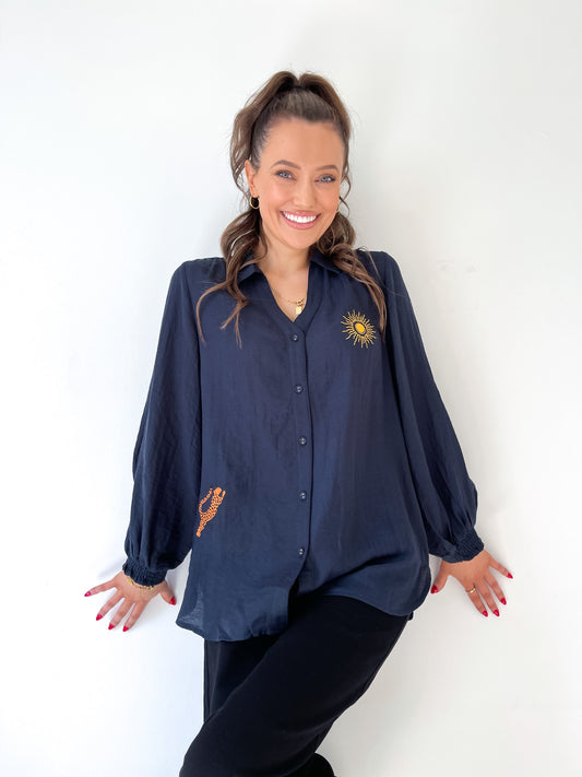 JOSEPHINE - Navy Embroidered Shirt