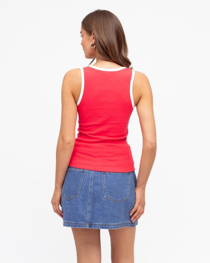 REBECCA - Red Knit Singlet with white stripe trim