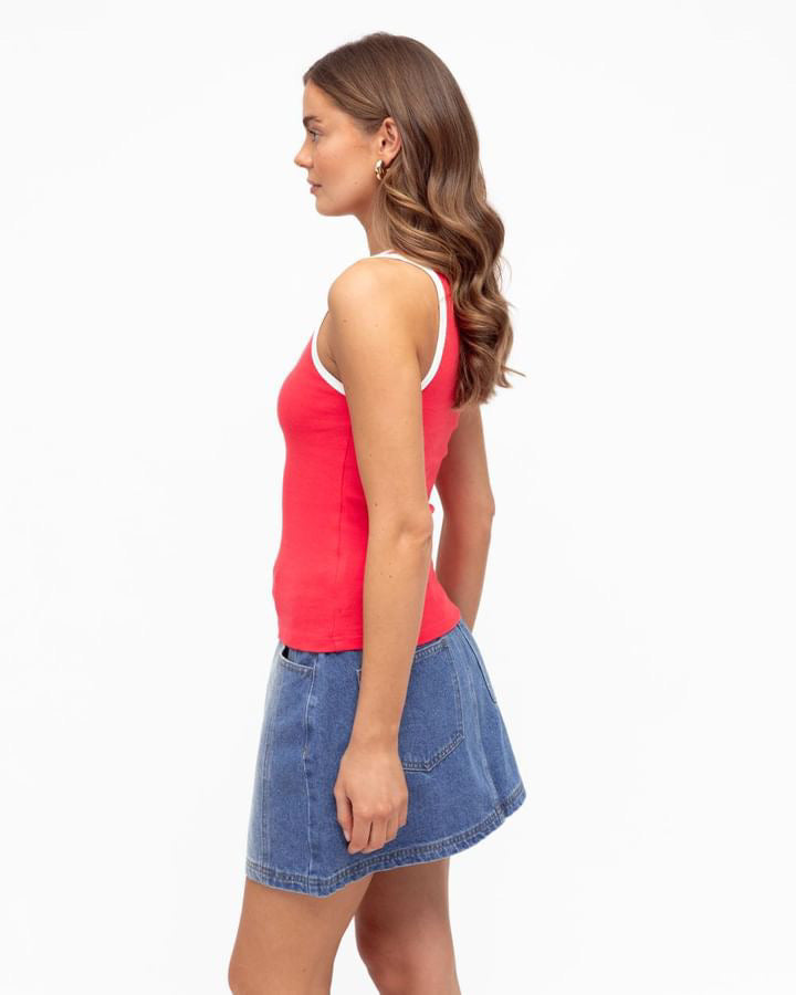 REBECCA - Red Knit Singlet with white stripe trim