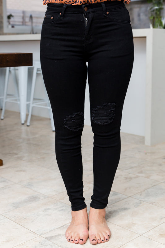 JIMMY - black ripped knee Jean with lining