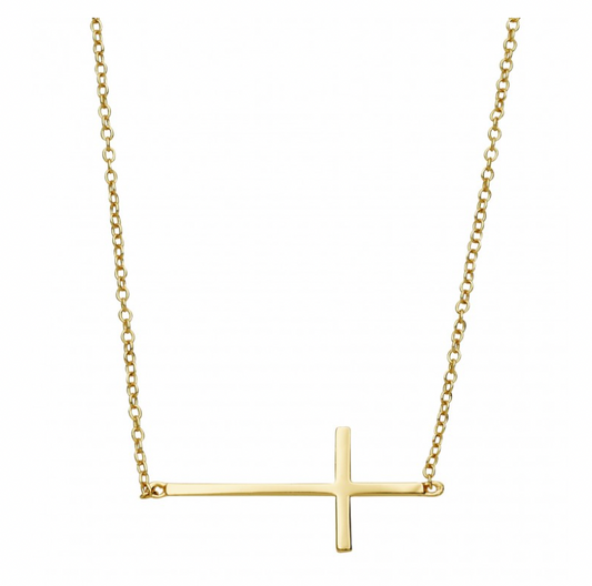 MARY - Sterling silver GOLD PLATED side cross necklace