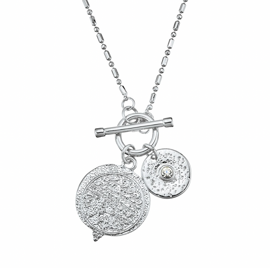 TINA - SILVER chain necklace with double pendant and fob