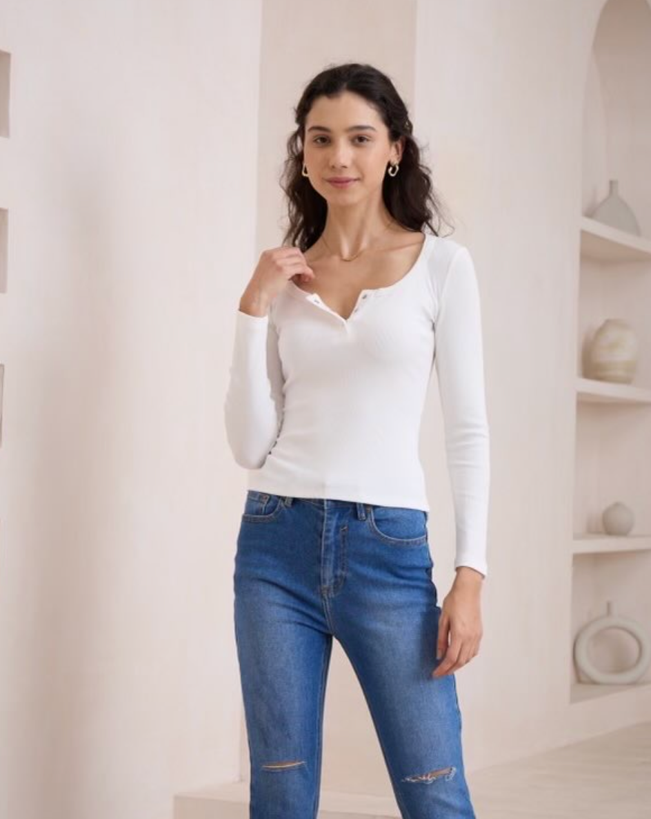 HELENE - Ribbed Cream Top