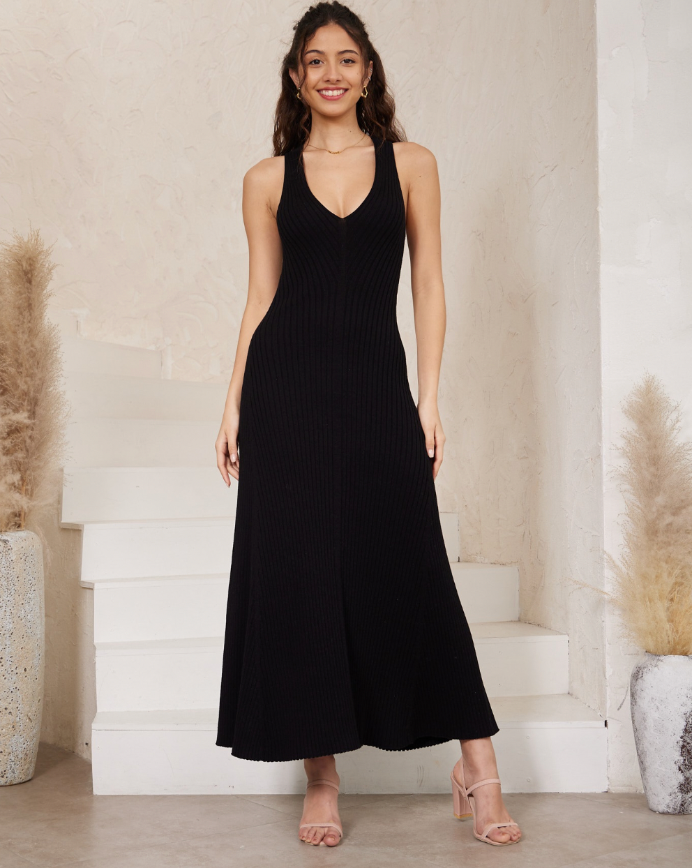 TIFFANY - Black Ribbed A Line Dress