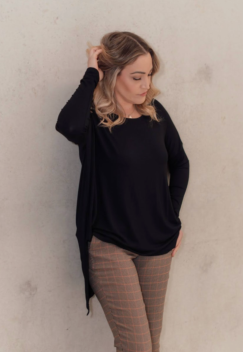 LIZZY - Black High Low Long Sleeve Top