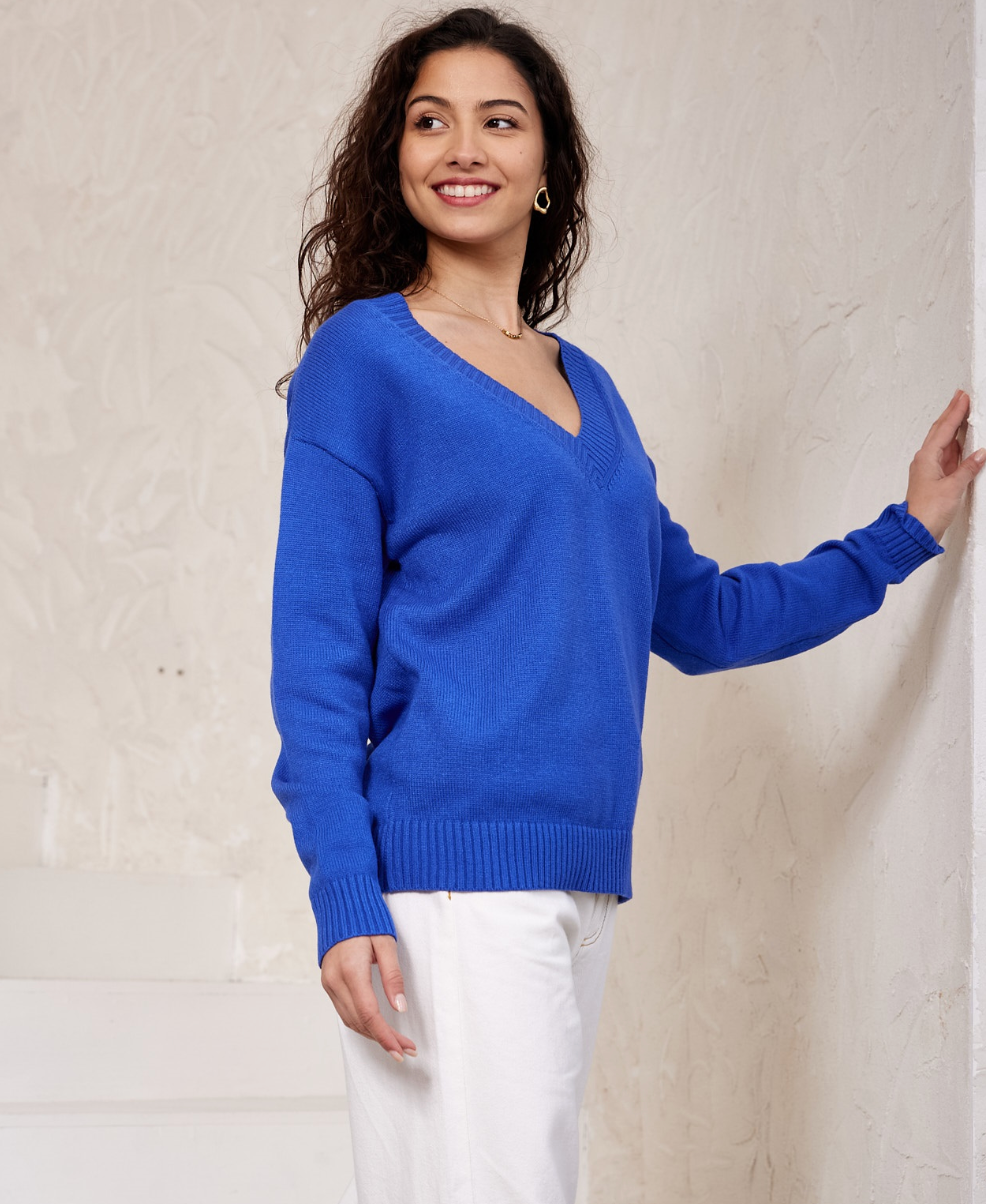 SARA - Cobalt Blue V Neck Knit