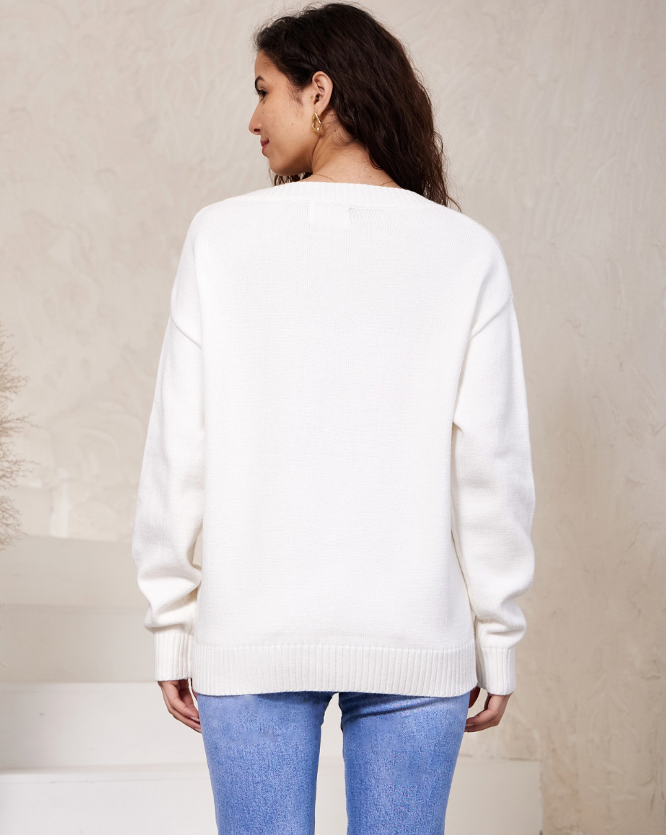 SARA - White V Neck Knit