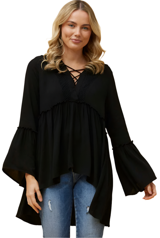 FREYA - Black Frill Sleeve Top