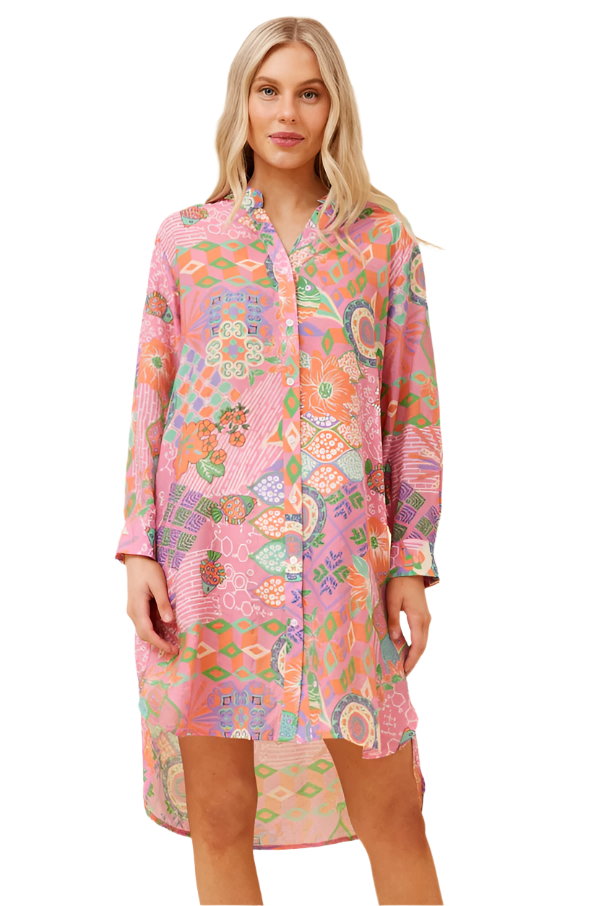 SABRINA - Pink Shirt Dress with Print