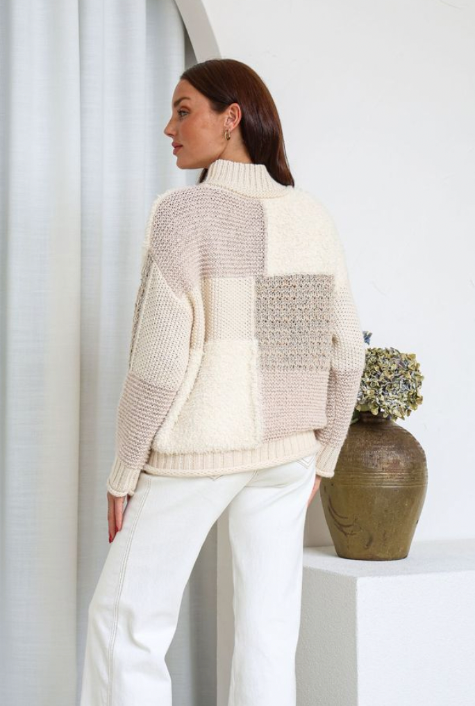 PRE ORDER FOR END OF MAY - CARLY - IVORY/LATTE chunky high neck knit