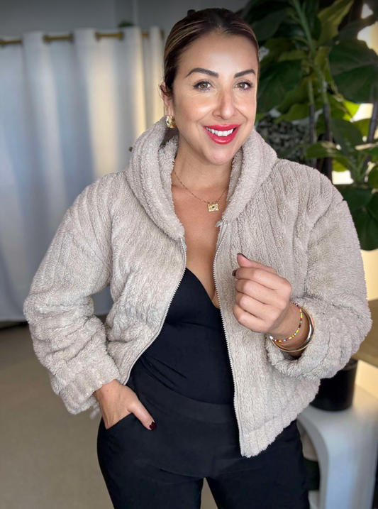 PRE ORDER END OF MAY - MISSY - IVORY fluffy zip through cropped jacket