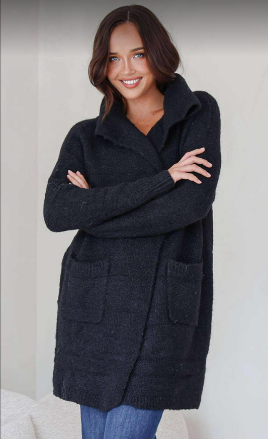 CODY - BLACK waterfall cardigan