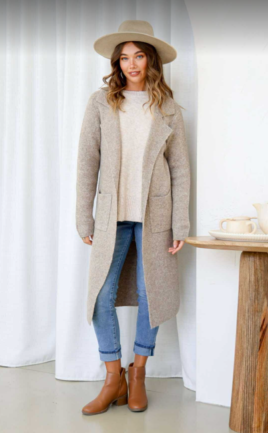 CAMILLA- MOCHA wool blend coatigan