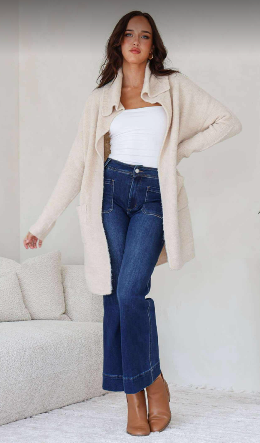 CODY - LATTE waterfall cardigan