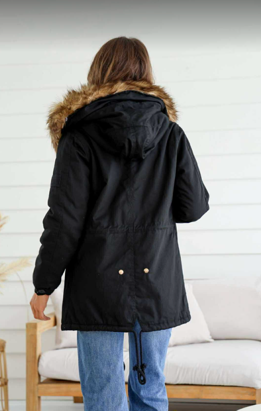 EMILY - BLACK anorak jacket with fur hood