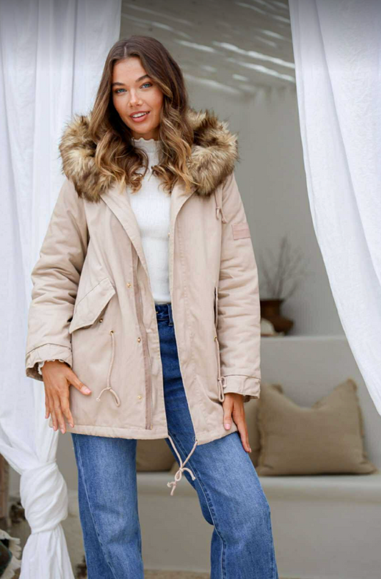 EMILY - LATTE anorak jacket with fur hood