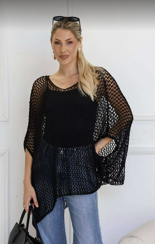 BRITTANY - BLACK high low poncho