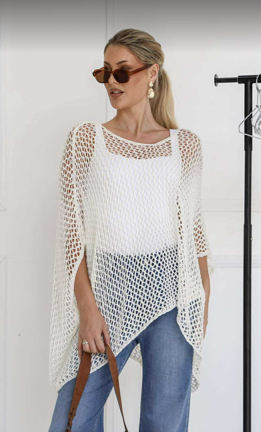 BRITTANY - WHITE high low poncho
