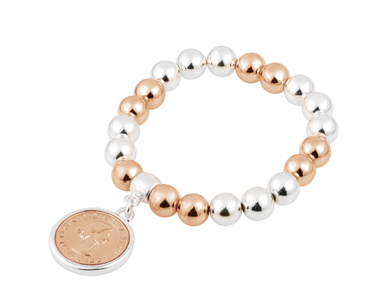OLIVIA - Rose Gold bead bracelet with coin pendant