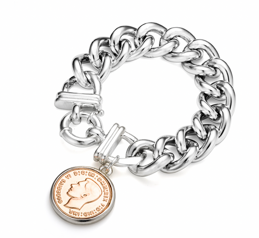 MIA - SILVER with rose gold coin heavy link bracelet