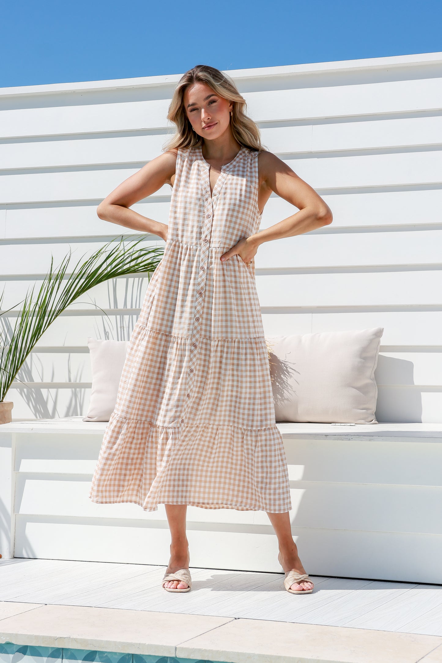 CLAIRE - Latte & White Gingham Dress