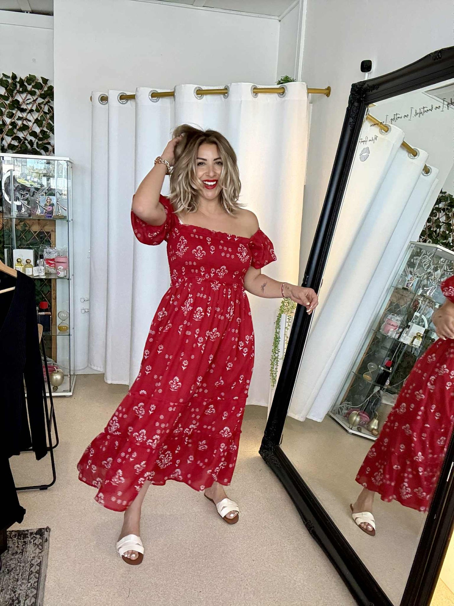 HOLLY - RED floral maxi dress